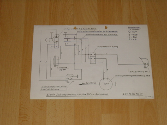 Electical diagram 433 6V/29 Watt 25 Watt Bilux + Schnarre