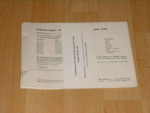 Ersatzteil-Katalog 434 Grüne ordner Erganzung 2 10-1969 Neu!