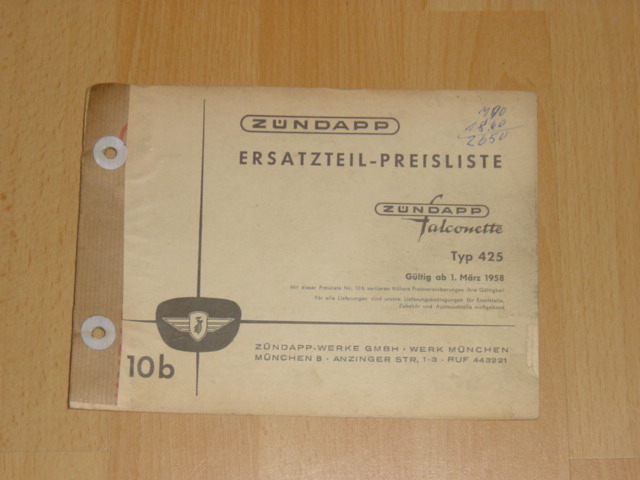 Ersatzteile-Preisliste 10b 01-03-1958