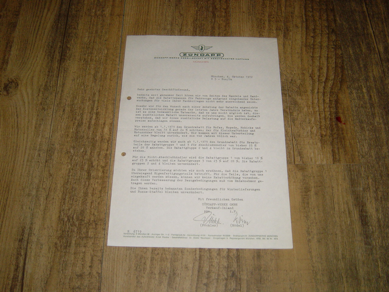 Brief Zündapp Rabatte 1972